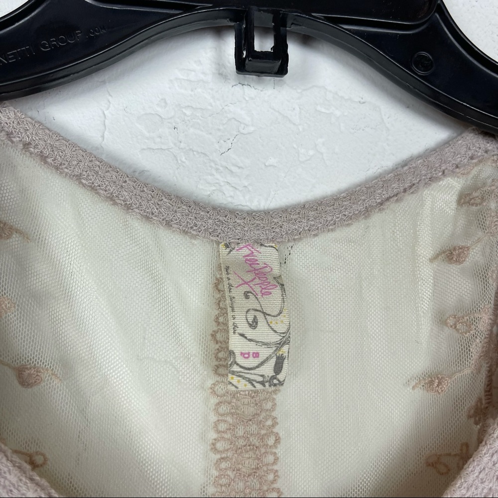 Free People‎ Shirt Waffle Knit Henley Top Lace Tan - Picture 6 of 8